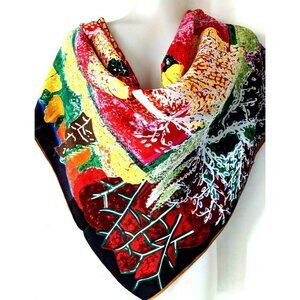 M.X SILK Scarf Square Women's Large Bright Multicolor Abstract Jacquard 34"*34"